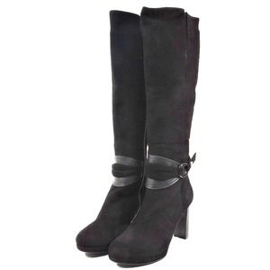 LUIGI TRAINI 🇮🇹 WOMEN'S BLACK SUEDE WARM LAMB FUR WINTER BOOTS